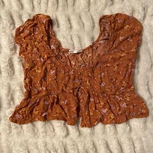 Orange floral cropped blouse